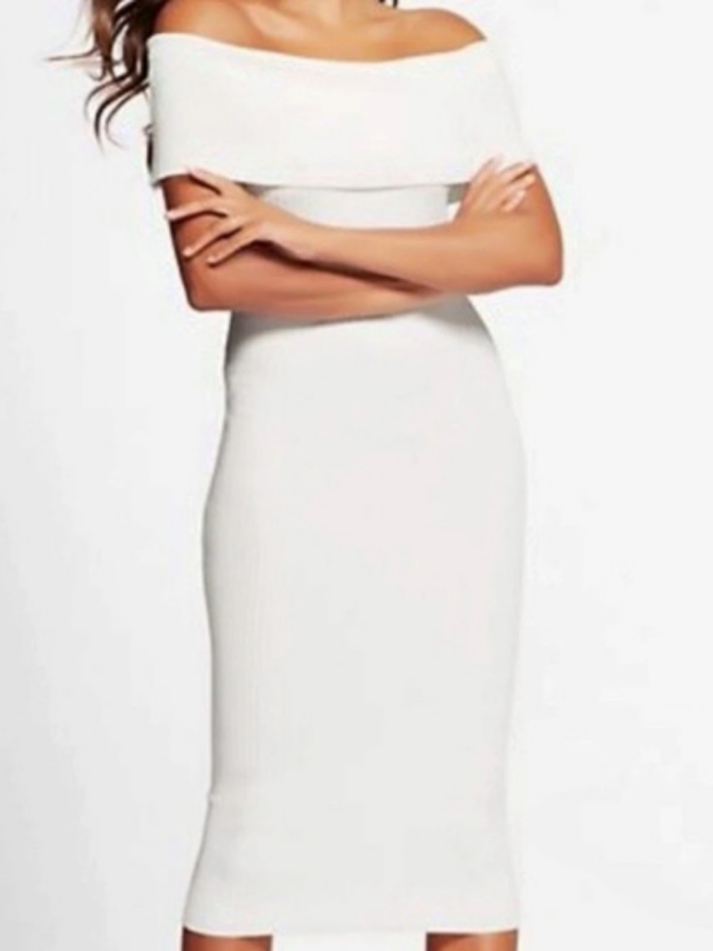 Gabrielle Union Collection White Off-Shoulder Midi Dress Like New Size Small